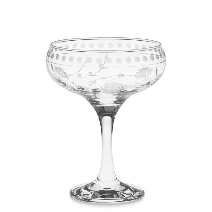 26) Vintage Etched Coupe Glasses