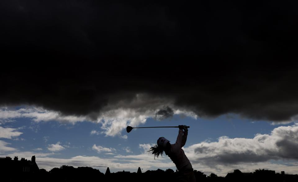 ST ANDREWS, SCOTLAND - AUGUST 20: A silhouette as Hye-Jin Choi of South Korea plays a shot during a Pro-Am ahead of the AIG Women's Open at St Andrews Old Course on August 20, 2024 in St Andrews, Scotland. (Photo by Oisin Keniry/R&A/R&A via Getty Images)