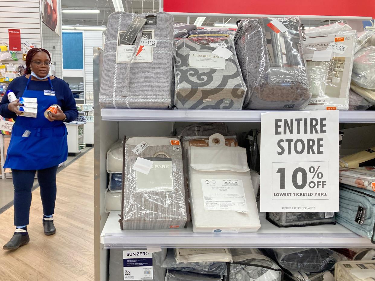 A Bed Bath & Beyond store is in Paramus, New Jersey, on Monday, February 6, 2023. Signs indicate the store will soon close permanently and all items are on sale for 10 percent off.