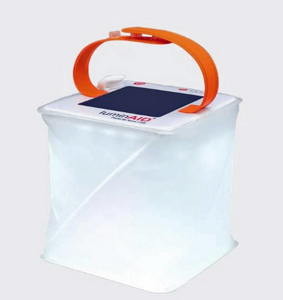 Solar-charged lantern.