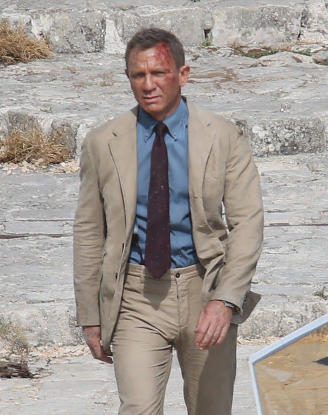 James Bond actor Daniel Craig is spotted filming "No Time To Die" with blood on his face in Matera, Italy on Wednesday, Sept. 11, 2019.