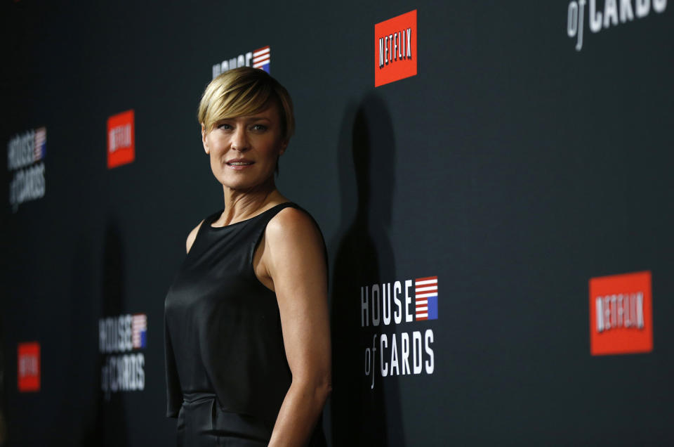Cast member Robin Wright poses at the premiere for the second season of the television series