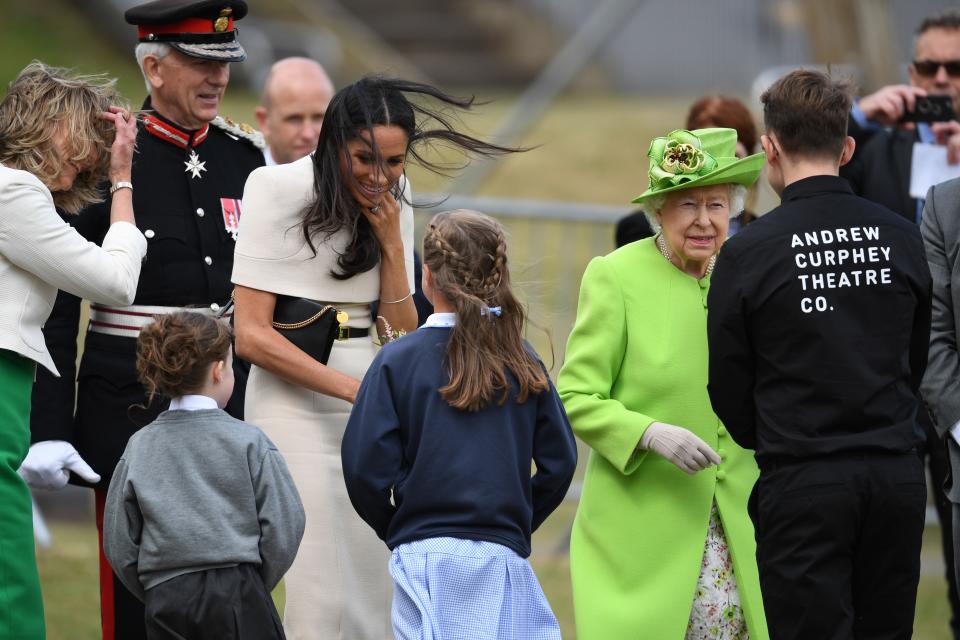 <h1 class="title">The Duchess Of Sussex Undertakes Her First Official Engagement With Queen Elizabeth II</h1><cite class="credit">Getty Images</cite>