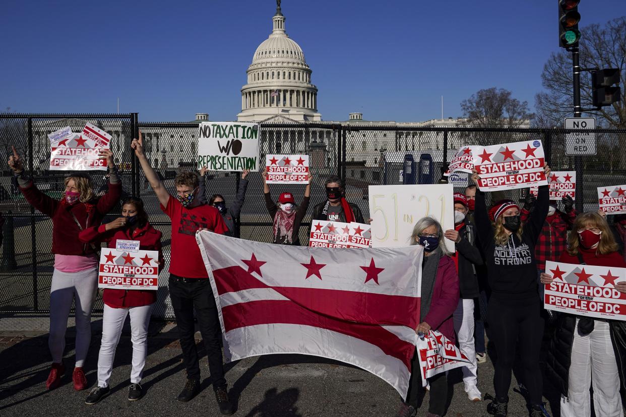 Residents of the District of Columbia rally for statehood near the U.S. Capitol on March 22, 2021 in Washington, DC.