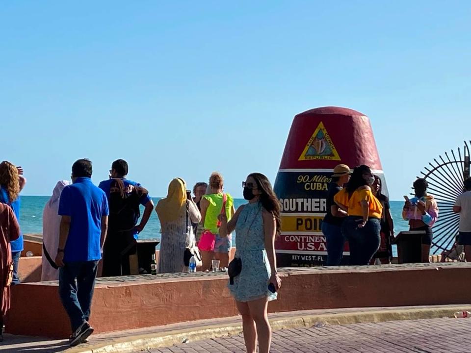 The Southernmost Point in Key West attracts visitors seeking photos on March 28, 2021.