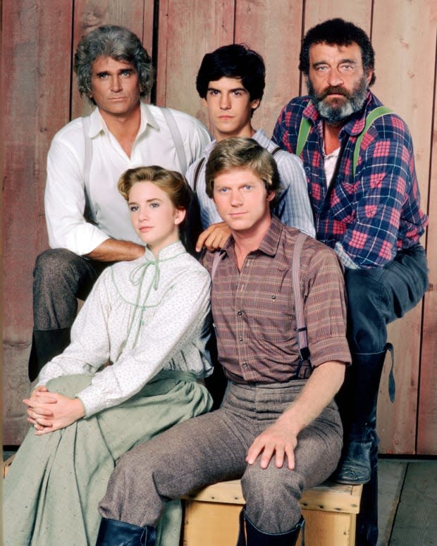 Michael Landon as Charles Ingalls, Matthew Laborteaux as Albert Ingalls, Victor French as Isaiah Edwards, Dean Butler as Almanzo Wilder and Melissa Gilbert as Laura Ingalls Wilder from the family TV show "Little House on the Prairie"<p><a href="https://www.gettyimages.com/detail/154045140" rel="nofollow noopener" target="_blank" data-ylk="slk:Silver Screen Collection/Getty Images;elm:context_link;itc:0;sec:content-canvas" class="link ">Silver Screen Collection/Getty Images</a></p>