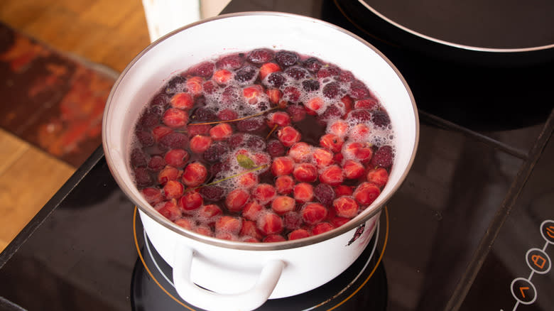 Homemade fruit compote on stove