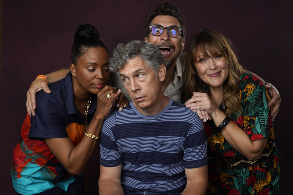 Aisha Tyler, from left, Chris Parnell, Lucky Yates and Amber Nash pose for a portrait to promote "Archer" on day two of Comic-Con International on Friday, July 22, 2022, in San Diego. (AP Photo/Chris Pizzello)