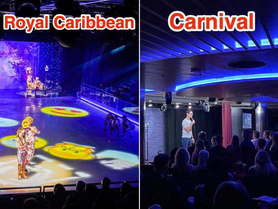 Entertainment on Royal Caribbean (L) and Carnival (R) ships