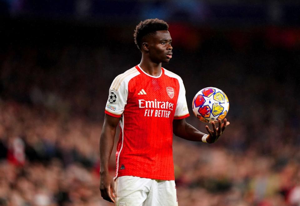 Fitness battle: Bukayo Saka is dealing with a muscle issue that saw him miss Arsenal’s win over Luton (Zac Goodwin/PA Wire)