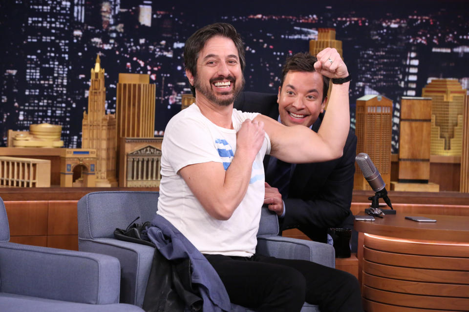 Actor Ray Romano and host Jimmy Fallon during Explain This Photo on January 15, 2016 -- (Photo by: Douglas Gorenstein/NBC/NBCU Photo Bank via Getty Images)