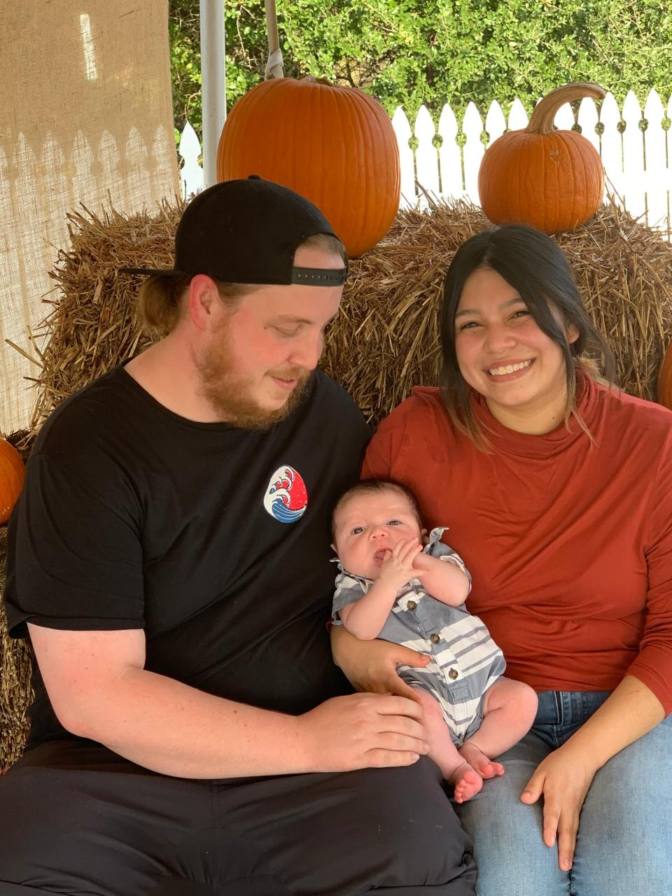 A few weeks after Noah had gene therapy for SMA, Robert, Noah and Mikayla Strauch celebrated fall.