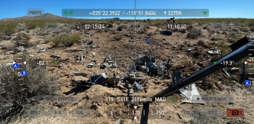 <em>NTSB report image at crash site near Halloran Spring, California (NTSB)</em>