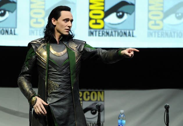 Tom Hiddleston speaks onstage at Marvel Studios 