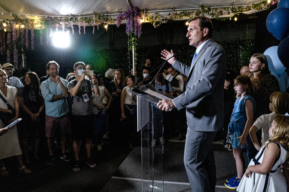 Dan Goldman speaks at a primary election night event on Aug. 23, 2022, in New York. (Craig Ruttle / AP)