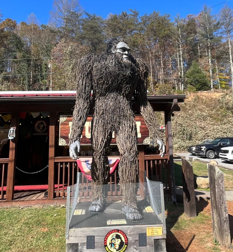 A large Sasquatch statue stands outside "Expedition: Bigfoot" in Blue Ridge, Ga.