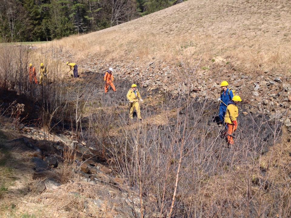 A live fire exercise for students enrolled in the "Forest Fire Control and Management" course offered at Mount Wachusett Community College in Gardner.