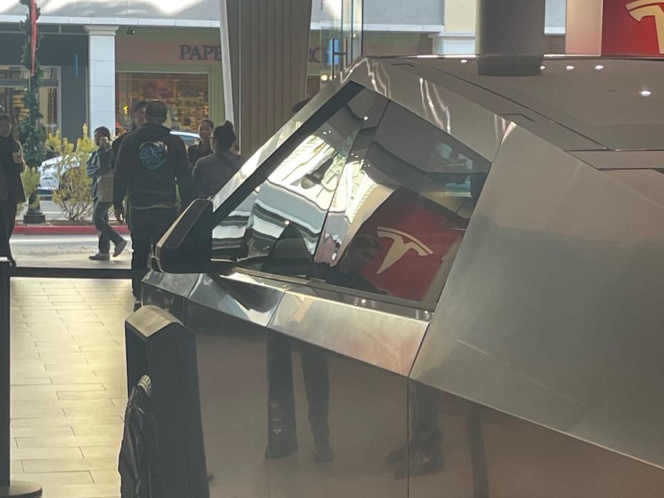 A Cybertruck at Tesla's Santana Row showroom in San Jose on December 9, 2023.