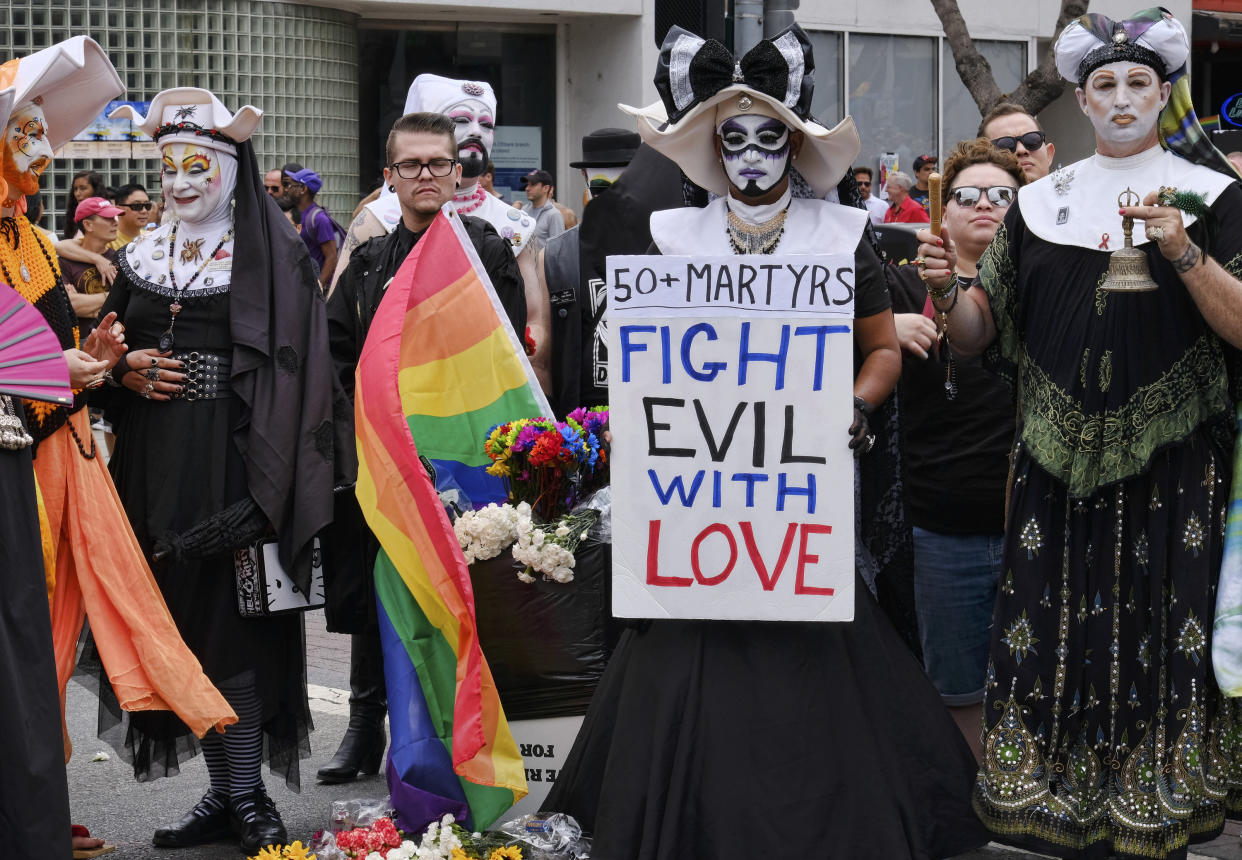 The Sisters of Perpetual Indulgence at a 2016 Pride parade in West Hollywood, California. (AP Photo/Richard Vogel, File)