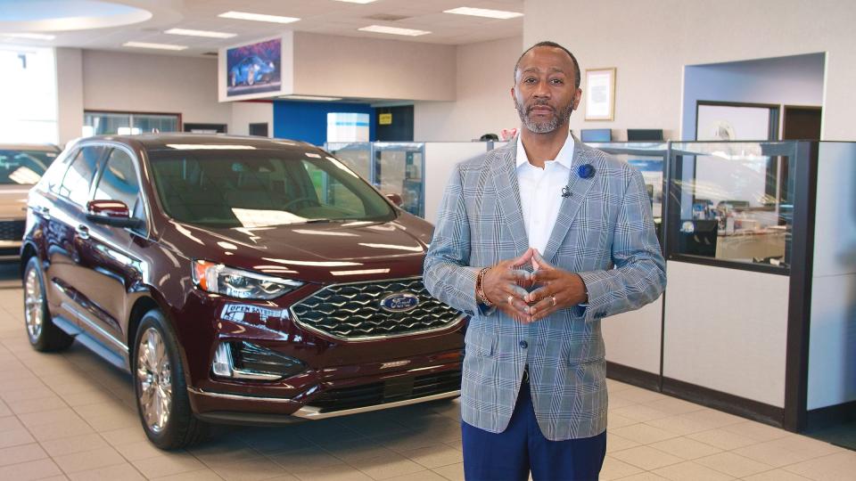 Mark Douglas, president of Avis Ford in Southfield,  is seen here in the showroom in July 2020. He said on April 4, 2022, the demand for vehicles continues to surge and 70% of the new vehicles he's selling are preordered by customers.