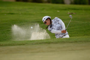 Christina Kim hits from a sand trap on the 3rd green during the 2020 ANA Inspiration at Mission Hills Golf Club