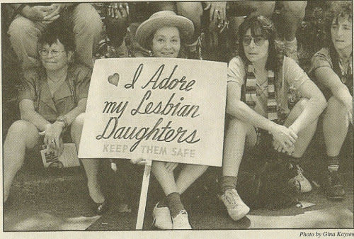 Frances Goldin holds her sign at an early Pride march. (Photo: Gina Kaysen)