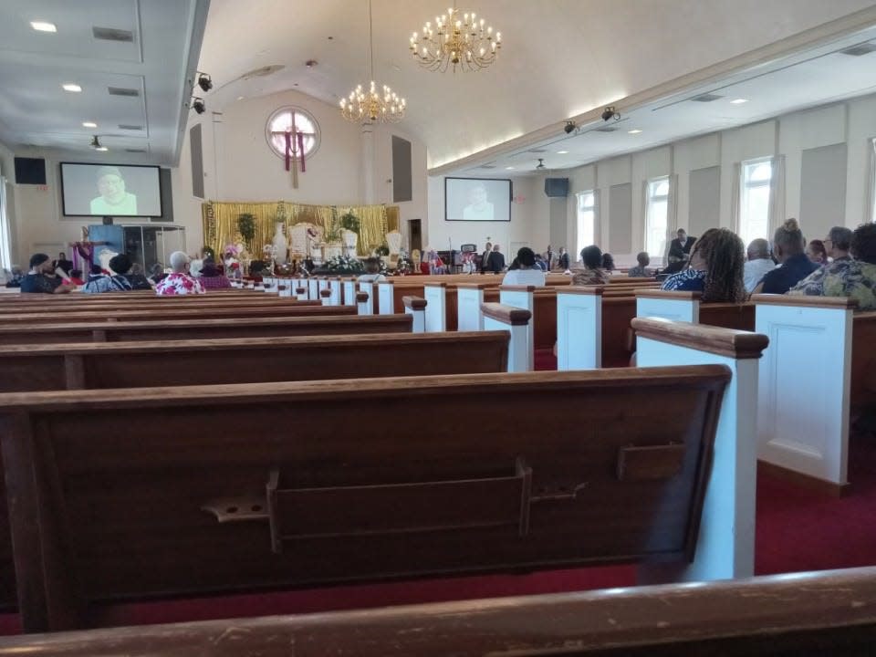 The funeral service for Frank E. Tyson, who died April 18 while in custody of Canton police, is being held at the Hear The Word Ministries church in Canton.