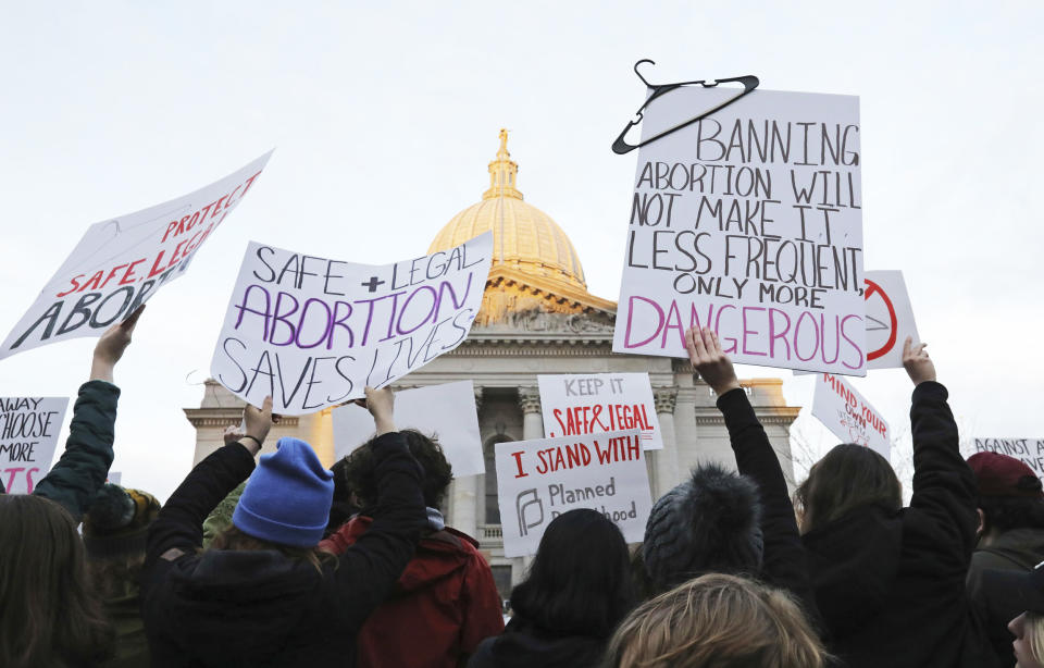 Abortion rights demonstrators protest outside the Wisconsin state Capitol (Amber Arnold / Wisconsin State Journal via AP file)