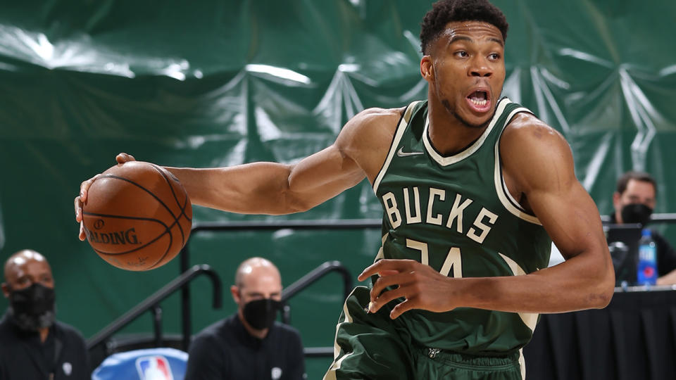 A massive game from Giannis Antetokounmpo steered the Milwaukee Bucks to a crucial win over the Brooklyn Nets on Monday. (Photo by Gary Dineen/NBAE via Getty Images).