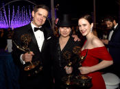 <p>The <em>Marvelous Mrs. Maisel</em> team showed off their new hardware — including the Emmy for Outstanding Comedy Series — at the Governors Ball. Photo: Kevin Winter/Getty Images </p>