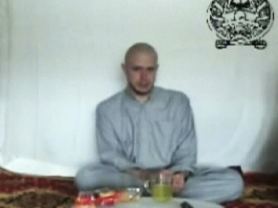 FILE - This file video frame grab taken from a Taliban propaganda video released Saturday, July 18, 2009 shows Pfc. Bowe R. Bergdahl, 23, of Ketchum, Idaho, who went missing from his base in eastern Afghanistan June 30. Washington has held indirect talks with the Taliban over the possible transfer of five senior Taliban prisoners from Guantanamo Bay in exchange for a U.S. soldier captured in Afghanistan nearly five years ago, a senior Taliban official told The Associated Press. A U.S. official said the possibility of an exchange is under discussion but would not comment on whether any talks have yet occurred. (AP Photo/Militant Video, File)
