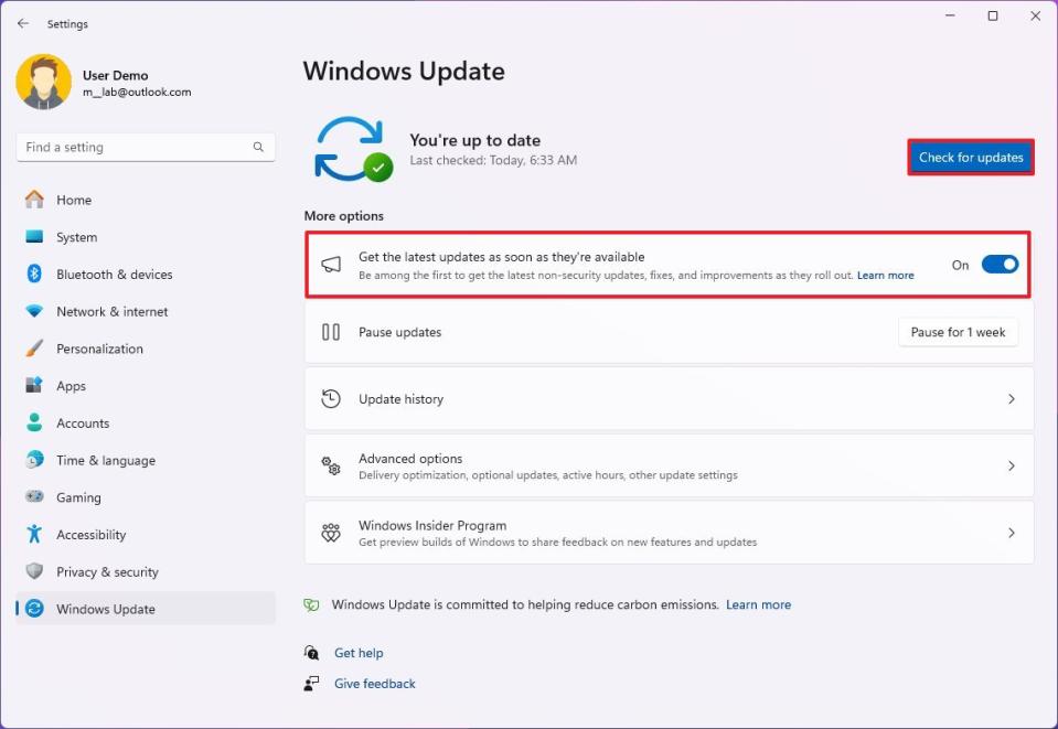 Windows Update settings