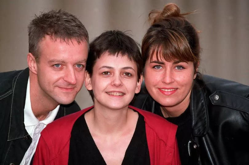 Liza Tarbuck (right) alongside her Watching co-stars Paul Brown and Emma Wray