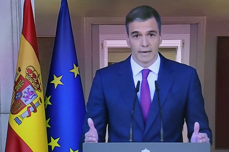 Capture d'écran du Premier ministre espagnol Pedro Sanchez annonçant le 29 avril 2024 qu'il restait à son poste (Thomas COEX)