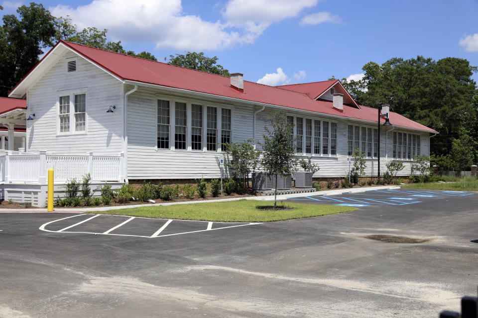 A restored Rosenwald School is shown in St. George, S.C., Tuesday, July 11, 2023. Jewish businessman Julius Rosenwald donated money to help build 5,000 schools for Black students across the American South a century ago. Only about 500 are standing and roughly half of them have been restored. (AP Photo/Jeffrey Collins)