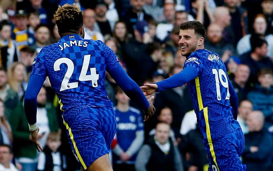 Mason Mount celebrates scoring against Leeds