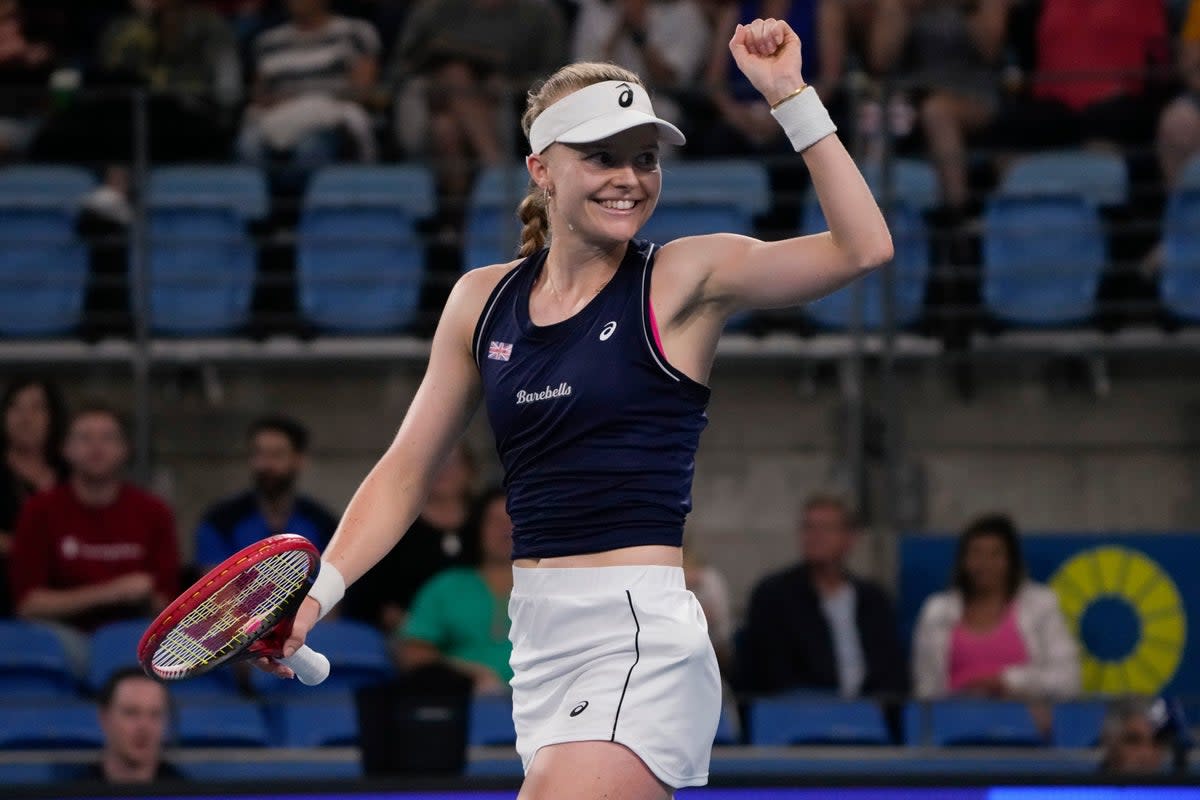 Harriet Dart celebrates after defeating Australia’s Maddison Inglis (Mark Baker/AP) (AP)