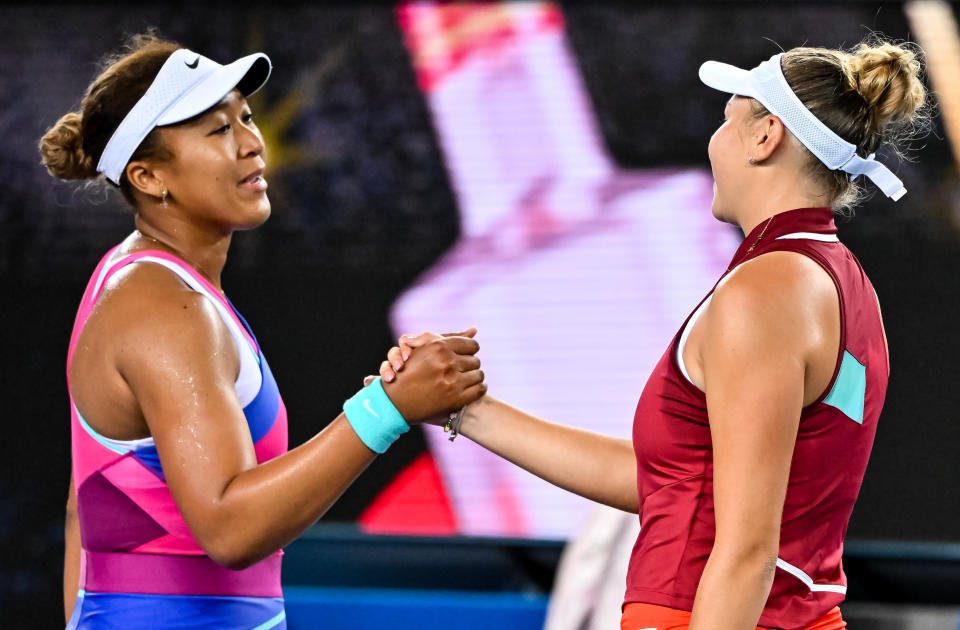 Amanda Anismova, pictured here after beating Naomi Osaka at the Australian Open in January.