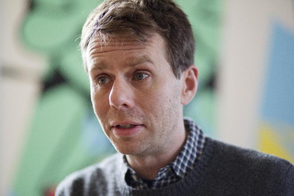 In this March 13, 2017 photo, Scott Heiferman, CEO of Meetup, talks during an interview in New York. The networking site is partnering with a left-leaning labor group and a former Hillary Clinton aide to roll out a platform for organizing people who oppose President Donald Trump. (AP Photo/Mark Lennihan)