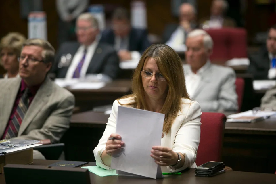 Rep. Kelly Townsend of the Arizona Delegation listens in the House chambers at the Arizona state Capitol on Sept. 12, 2017.