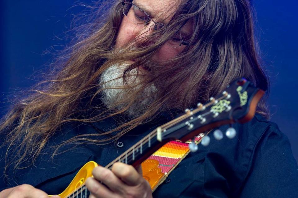 Erik Berry of Trampled by Turtles performs during the Railbird Festival at Red Mile on Saturday.