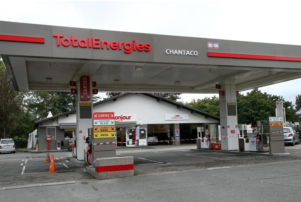 A red and white ribbon prevents entrance at a closed petrol station in Saint Jean de Luz, southwestern France, Wednesday, Oct.12, 2022. The French government on Wednesday started the process of requisitioning workers at petrol depots of ExxonMobil's French branch Esso in an attempt to ensure that service stations around the country are supplied with badly needed fuel amid an ongoing strike, saying shortages are becoming "unbearable" to too many in the country. (AP Photo/Bob Edme)