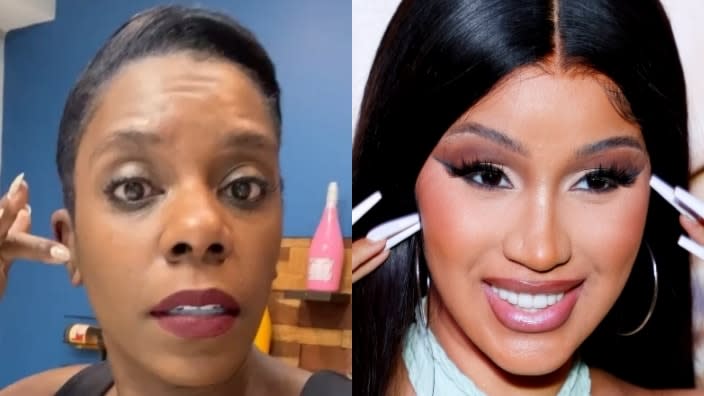 Tasha K (left), who lost a defamation lawsuit filed against her by Cardi B, has mere days to delete her old social media and YouTube posts about the star, a judge ruled on Monday. (Photos: Screenshot/Instagram and Arturo Holmes/Getty Images)