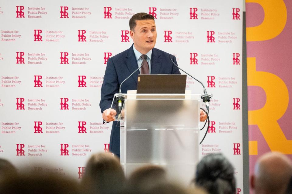 Health Secretary Wes Streeting delivers a speech at an Institute for Public Policy event. (PA Wire)