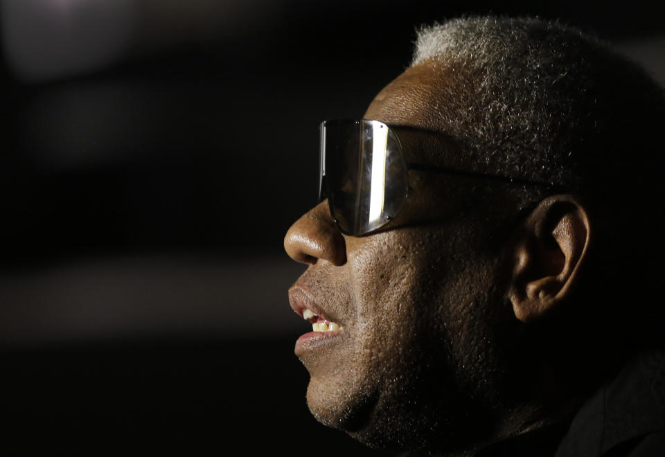 FILE- André Leon Talley, a former editor at large for Vogue magazine, attends the Public School Spring 2016 collection during Fashion Week, Sept. 13, 2015, in New York. Talley, the towering former creative director and editor at large of Vogue magazine, has died. He was 73. Talley's literary agent confirmed Talley's death to USA Today late Tuesday, Jan. 18, 2022. (AP Photo/Mark Lennihan, File)