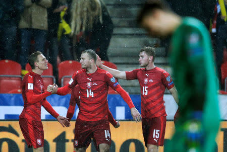 Football Soccer - Czech Republic v Norway - 2018 World Cup Qualifying European Zone - Group C - Prague, Czech Republic - 11/11/16 Czech Republic's Michael Krmencik (C) celebrates after scoring. REUTERS/David W Cerny