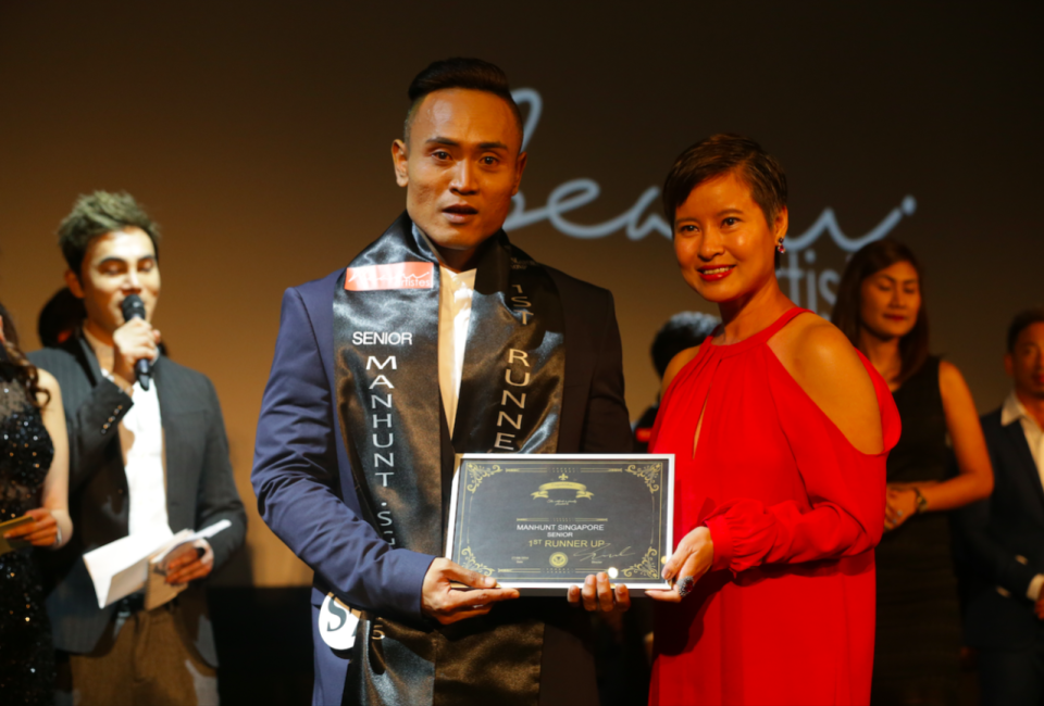 Avid bodybuilder Zacky, 39, as 1st runner-up in the Senior Manhunt category. (Photo: Yahoo Singapore)