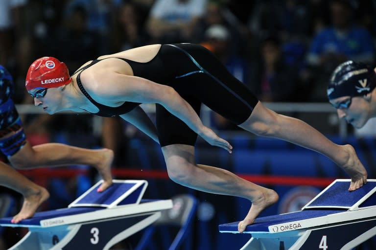 Katie Ledecky of the United States competes in a preliminary heat of the women's 200m freestyle on June 28, 2016 in Omaha, Nebraska