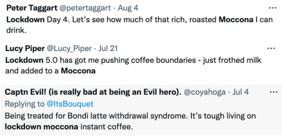 tweets about moccona instant coffee in lockdown