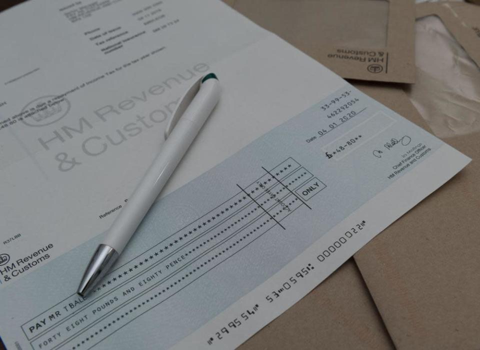 Cheque tax return payment for overpaying taxes from HM revenue and customs